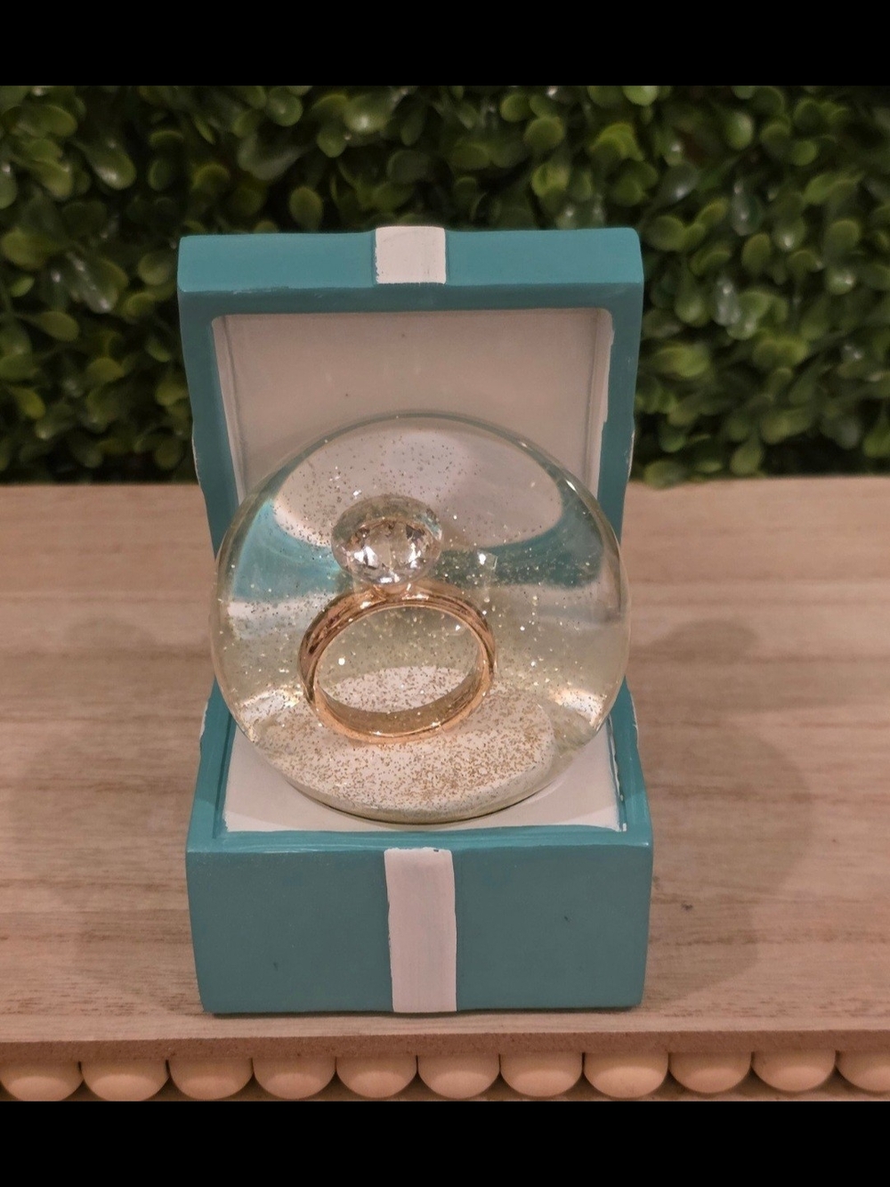 Tiffany Blue Jewelry Box Snow Globe with Gold Ring Accent
